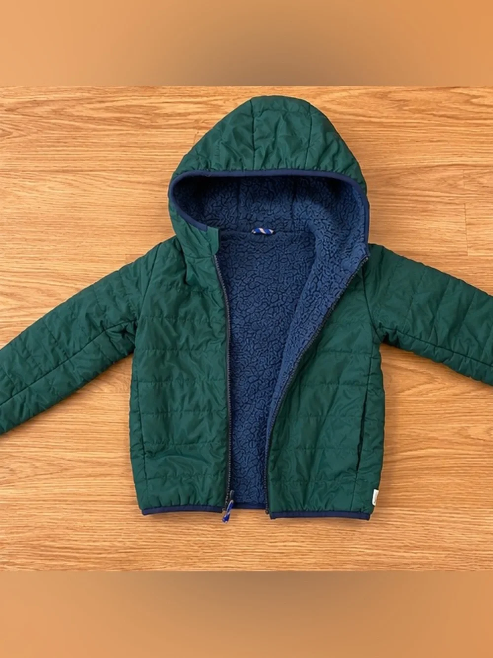 J.Crew Crewcuts Reversible Sherpa Puffer Jacket Pine Green and Blue Size XS
